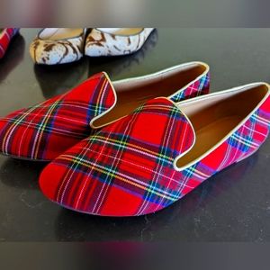 J Crew Plaid Loafers Flats "Smoking Slippers" sz7.5 (fit 1/2 small)